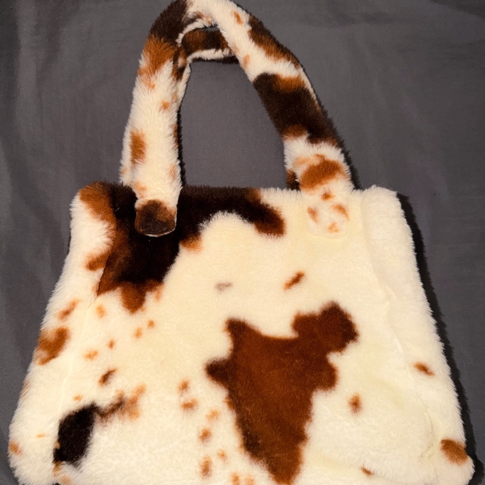 Stylish Faux Fur Tote Bag - Cream and Brown